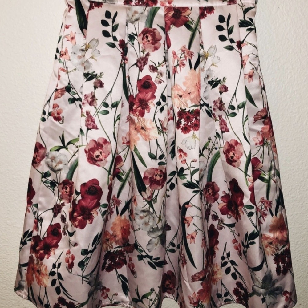 Forever 21 Floral A-Line Skirt - Pink and Green